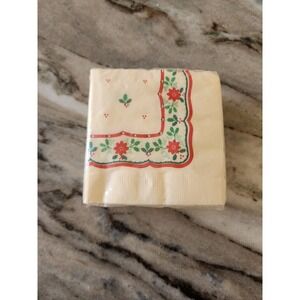 Vintage 90s Hallmark Beverage Napkins Christmas Poinsettia Holly Festive Holiday
